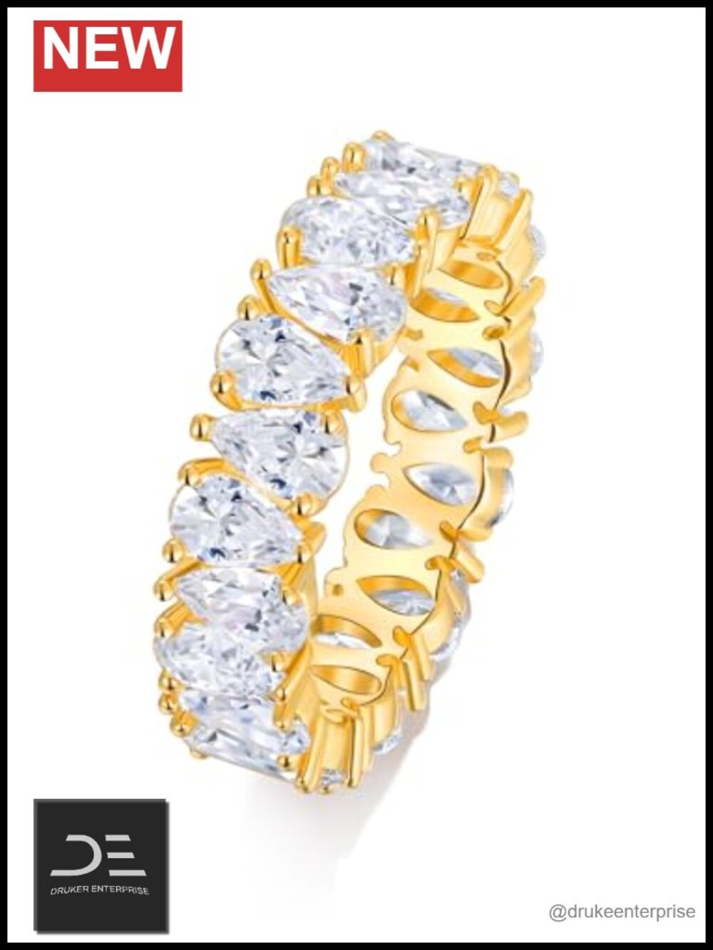 Eternity Bands Sterling Silver Gold Plated Wide Bands 7 Carat CZ Ring Womens